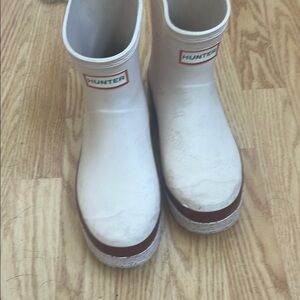 Hunter Classic White Boots with Red Trim